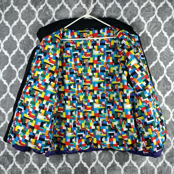 LEGO x Target Jacket Mens Medium Black Blue Puffer Colorblock Brick Print Lining - Picture 4 of 11